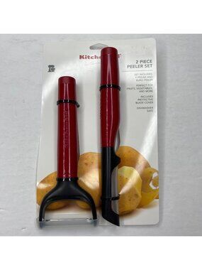 KitchenAid 2-Piece Peeler Set Y-Peeler Euro Peeler Red Black Dishwasher Safe